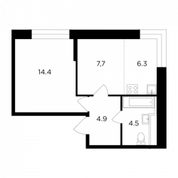Двухкомнатная квартира 38.1 м²