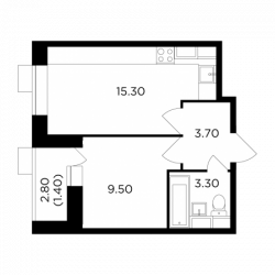 Однокомнатная квартира 33.2 м²
