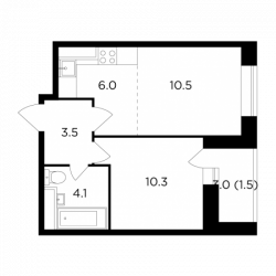 Двухкомнатная квартира 35.9 м²