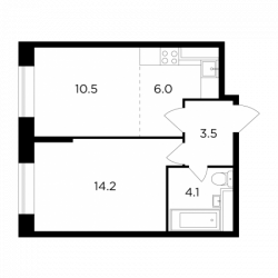 Двухкомнатная квартира 38.3 м²