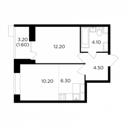 Двухкомнатная квартира 38.9 м²