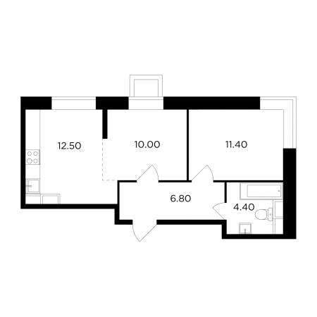 Двухкомнатная квартира 45.1 м²