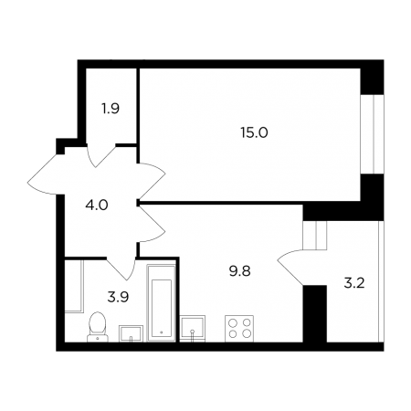 Однокомнатная квартира 36.2 м²