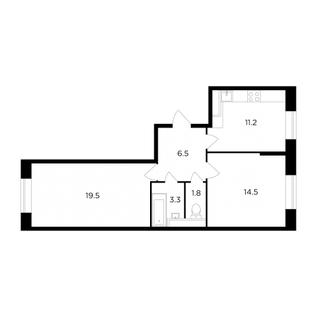 Двухкомнатная квартира 56.8 м²