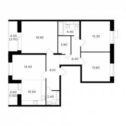 Четырёхкомнатная квартира 102.7 м²