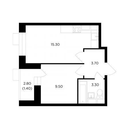 Однокомнатная квартира 33.2 м²