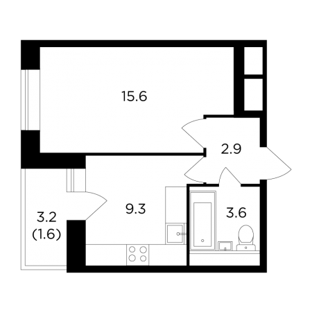 Однокомнатная квартира 33 м²