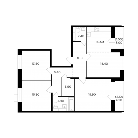 Четырёхкомнатная квартира 102.7 м²