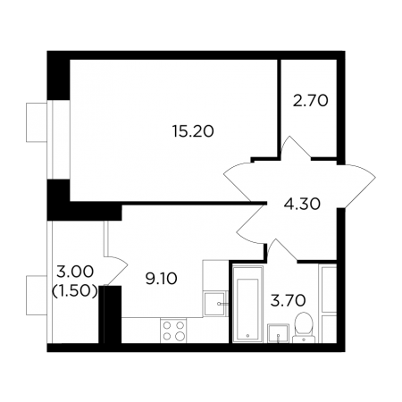 Однокомнатная квартира 36.5 м²