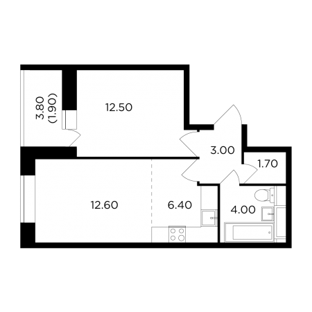 Двухкомнатная квартира 42.1 м²
